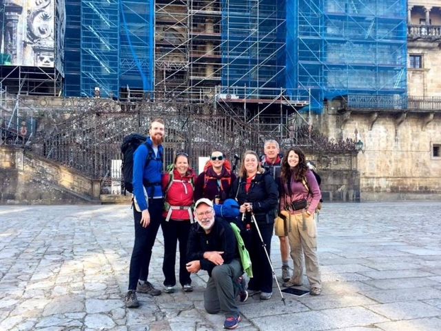 Sojourn 2017 in front of the “House of Saint James,” the Cathedral in Santiago: the endpoint of our pilgrimage