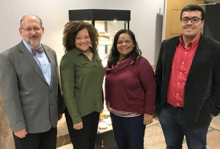 (L to R) Paulo Garcia, Danecia Jones (GBHEM), Blanches Paula (Faculdade de Teologia) and Demétrio Soares during the group's March 2018 visit. 