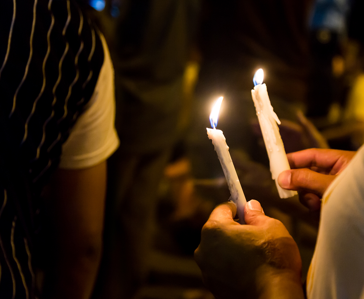 Prayer vigil with candles