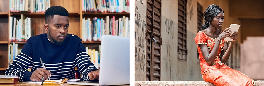 Students using laptops and tablets