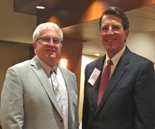 Greg Bergquist (Left), GBHEM associate general secretary for the Division of Higher Education and University Senate executive secretary with Rock Jones, University Senate president and president at Ohio Wesleyan University.