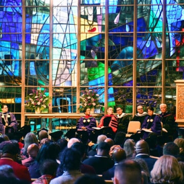 General Secretary Roland Fernandes address the Garrett-Evangelical Theological Seminary graduates after receiving a honorary degree on May 9.