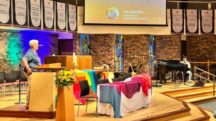 Jan Lawrence, Reconciling Ministries executive director, welcomes participants in the Reconciling Ministries Network Convocation in Madison., Wis. Photo by the Rev. Trip Lowery