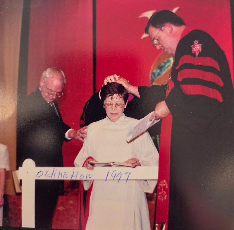 9-3-26-Sharon-Rubey-ordination Rev. Sharon Rubey being ordained as a deacon in 1997 after the 1996 General Conference vote creating the Order of Deacons. Photo courtesy of Rev. Sharon Rubey
